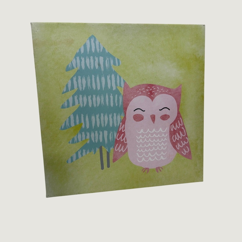 Kids Pink Owl Blue Tree Canvas Wall Art Nursery Decor 12x12‎ Square
